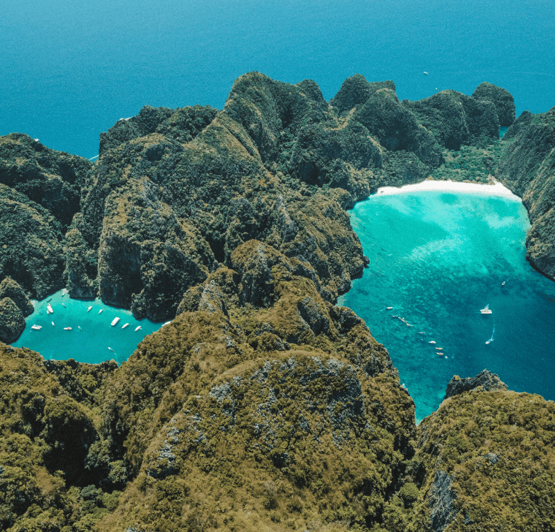 Aerial view of phi phi islands maya bay and pileh lagoon