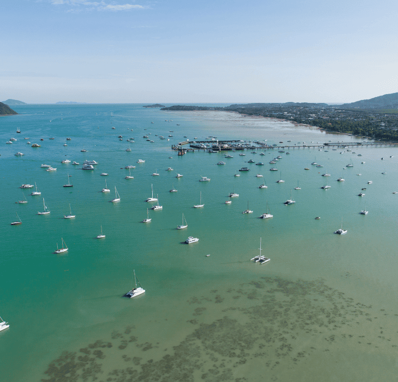 Beautiful air shot of chalong bay home of the phuket yacht club pyc